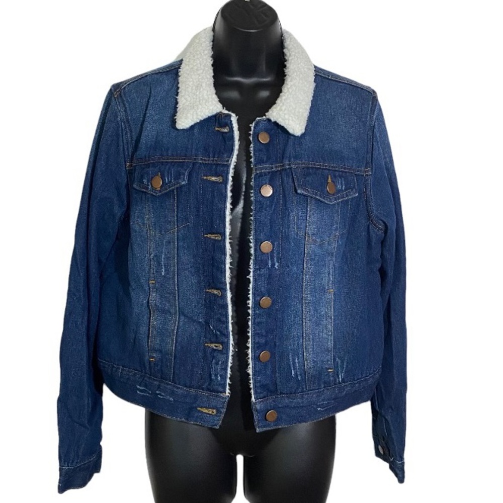 Trucker Jacket Blue Denim Sherpa Lined Women’s Size XL Ashley Vintage Charm - Picture 5 of 11